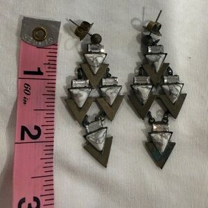 Geometric Silver and White Earrings